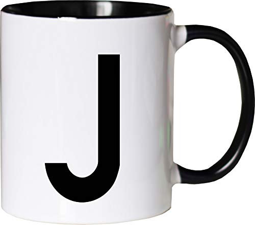 Mister Merchandise Becher Tasse Buchstabe J Kaffee Kaffeetasse liebevoll Bedruckt Anfangsbuchstabe Initial Initialien Weiß-Schwarz