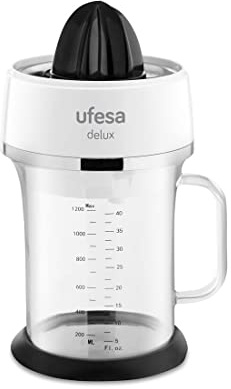 Ufesa EX4970 Delux - Presse-Agrumes Électrique en Verre 2 en 1. Capacité 1.2L, 40W, Sans BPA, 2 Cônes Différentes, Filtre en Acier inoxydable, Lavable Au Lave-vaisselle