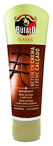 Búfalo Classic - Betún en Crema para Zapatos, Cuidado del Calzado, Crema Color Marrón que Nutre, Protege y da Brillo, Óptimo para Pieles Lisas - Tubo de 50ml