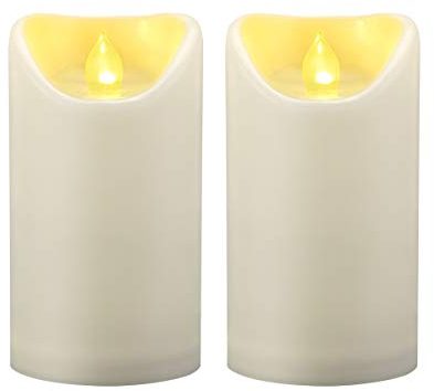 2 PCS 3x5 Waterproof Outdoor Battery Operated Flameless LED Pillar Candles with Timer Flickering Plastic Resin Electric Decorative Light for Patio Lantern Decor, Halloween Christmas Party Decoration
