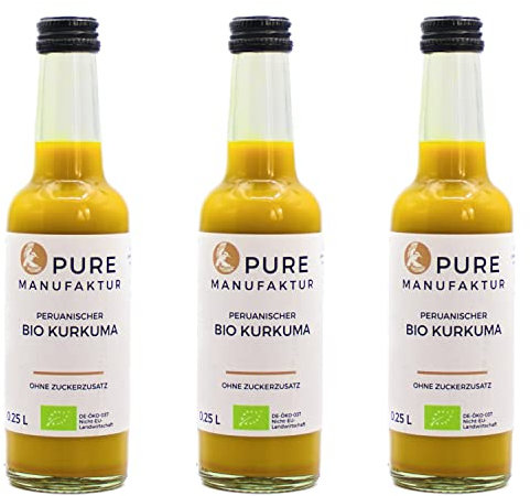 Pure Kurkuma – hochwertiger peruanischer Bio-Kurkuma Intensivextrakt ohne Zucker und künstliche Zusatzstoffe 100% Bio (DE-ÖKO-005), 3 x 250 ml