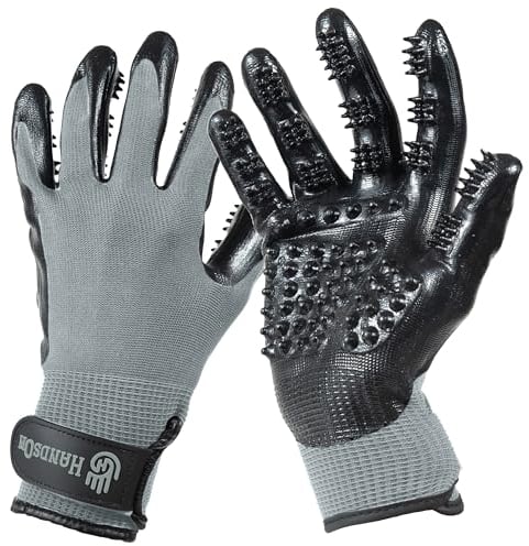 H HANDSON Pet Grooming Gloves - Patented #1 Ranked, Award Winning Shedding, Bathing, & Hair Remover Gloves - Gentle Brush for Cats, Dogs, and Horses (Grey, Small)