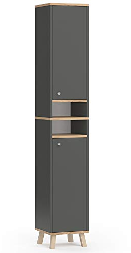 Vicco Badschrank Senyo, Badezimmerhochschrank, Anthrazit/Goldkraft Eiche, 30 x 174 cm