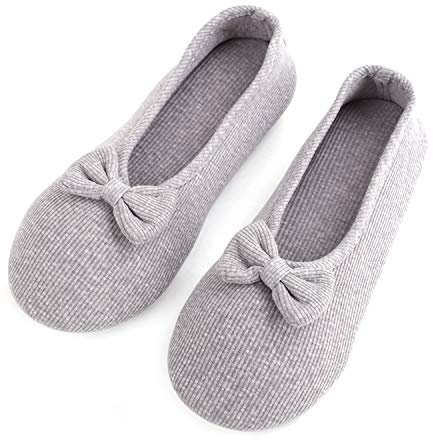 FakeFace Zapatillas de estar por casa de algodón con forma de bailarina, zapatillas cerradas para mujer, niñas, alimentadores de grapadora, pantuflas cálidas con lazo para invierno, otoño, primavera,