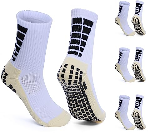 Aoresac Chaussette de Football Antidérapante, 3 Paires Chausettes de Sport Hommes, Lot de Chaussettes de Sport à Tubes Hauts pour Adulte Football Basketball Trekking (Blanc), 15-39