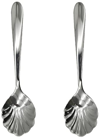 Pinenjoy 2Pcs Shell Shape Stir Spoons 18/10(304) Stainless Steel Sugar Spoon Vintage 4.96inch Teaspoons for Coffee, Afternoon tea, Dessert, Espresso, Cappuccino, Demitasse, Yogurt, Home, Bar