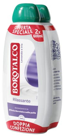 Borotalco Entspannendes Duschbad für Lavendel und Iris, Körperschaum, entspannende Formel, Entspannung, Borotalk-Wirkung auf die Haut, dermatologisch getestet, 2 Flaschen à 600 ml