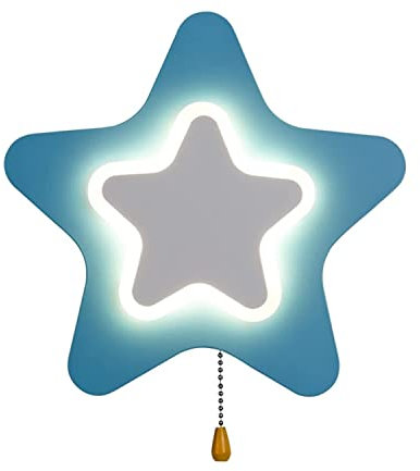 14W LED Kinderzimmer Wandleuchte Stern, Cartoon Wandlampe mit Schalter Dimmbar Nachttischlampe Kinder, Augenschutz Design Nachtlicht, Acryl lampenschirm, für Madchen/Junge Schlafzimmer Deko,Blau