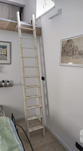 Scala in legno massello per soppalco, letto a castello, cameretta, soffitta, garage, camper MAX resistenza (Altezza cm 200 / Larghezza cm 35)