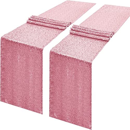 Eternal Beauty Fuchsia Pink Sequin Table Runners 2 Pack 12x72 Inch for Kitchen Dining, Wedding, Party, Baby Shower and Birthday Decorations ( 30 x 183 cm)