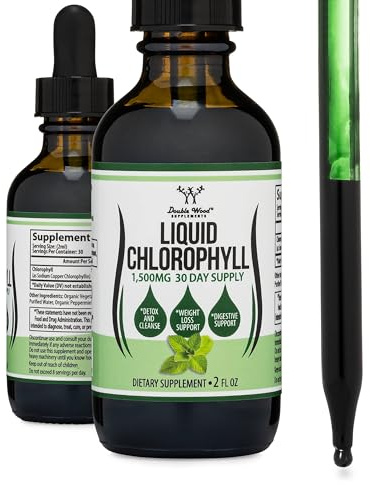 Chlorophyll Liquid Drops - for Digestion, Gut Health, Energy and Detox - Vegan Safe (Rich, Full Texture and Taste, Not Watered Down), 2oz Peppermint Flavored, by Double Wood