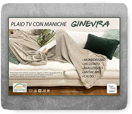 Tex family Plaid TV-Decke aus weichem Fleece mit weichen Ärmeln und Samt - Grau