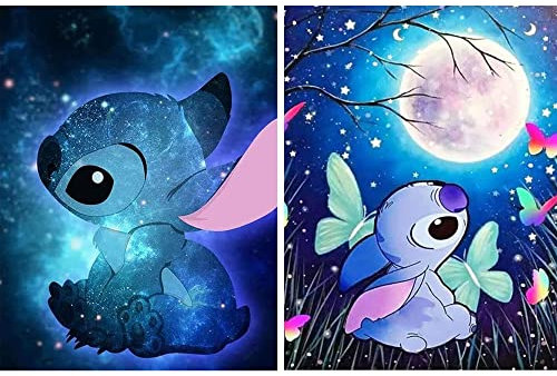 HORPKUN 2 Pack 5D Diamond Painting Kits, Full Drill Diamond Anime Picture Art Kits, DIY Kids Adults Crystal Art Kits for Home Wall Decor 40x30cm, Cartoon