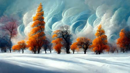 adrium Acryl-Bild 90 x 50 cm: Illustratives Gemälde einer Winterlandschaft mit Bäumen. Ölgemälde.(193732115)