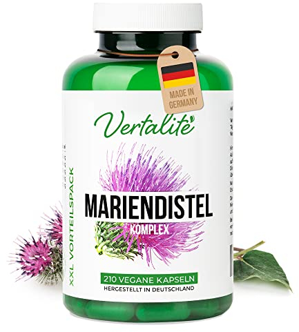 Vertalite Mariendistel Komplex XXL Pack mit 210 Kapseln, 500mg hochdosiert, ganze 7 Monate Vorrat, aus Mariendistel Extrakt von 80% Silymarin, Löwenzahn und Artischocke, vegan, Made in Germany