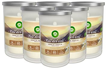 Air Wick Entspannungs-Duftkerze im Glas, Sanfte Vanille mit natürliche ätherische Öle, 6 Stück