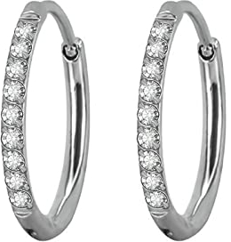 Beydodo Creolen Damen Edelstahl, Ohrringe 10MM Hoop mit Zirkonia Silber Creolen Nickelfrei in Bijouterie