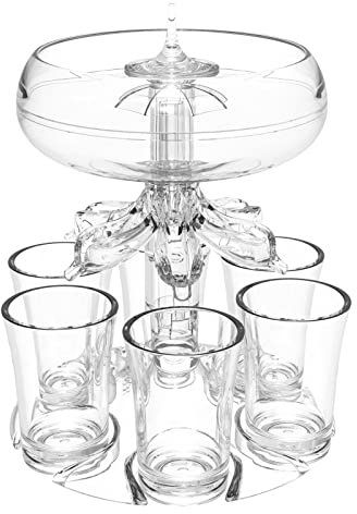 6 Vasos de Licor y Soporte – Juego de Vasos de Licor – Dispensador de Licor de 6 Golpes – Dispensador de Cerveza Transparente con 6 Tazas para Bar Fiesta