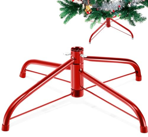 Roowest Weihnachtsbaumständer, zusammenklappbar, künstlicher Weihnachtsbaum-Halter, Ersatz-Eisen-Metall-Baumbasis für künstlichen Weihnachtsbaum, Rot, 40,6 cm
