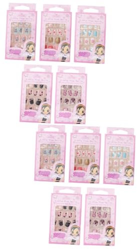 minkissy 10 Boxes Pcs Kids Fake Nail Kids Nail Decoration Kid Nails Stickers Acrylic Nail Kit Short False Nails Cartoon Nail Art Sticker Nail Art Decal Sticker Square Child Nail Set
