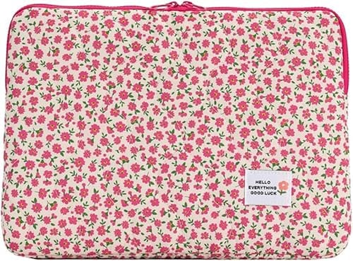 AZURAOKEY Cute Floral Laptop Sleeve Case Bag Kawaii Aesthetic Laptop Sleeve Protective Soft Pad Bag Aesthetic Computer Carrying Case Bag Zipper Cover Compatible with 13 Notebook