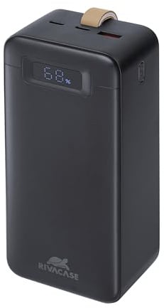 RIVACASE VA1084 Powerbank 40000 mAh, QC/PD 65W Schnelladestation kompatibel mit Laptops, Tragbares Ladegerät mit LCD-Display, 2 Eingängen und 3 Ausgängen, Perfekt für MacBook, iPhone, Dell, HP, u.a.