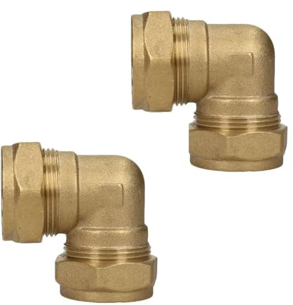 NPH 15mm Brass Compression Elbows Angled Pipe Connectors for Copper Pipe - Pack of 2