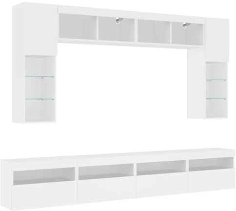 vidaXL 8 Piece TV Wall Cabinet Set with LED Lights White