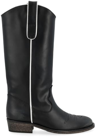 VIA ROMA 15 Stivale Texano Nero con Profilo Bianco, Size: 39