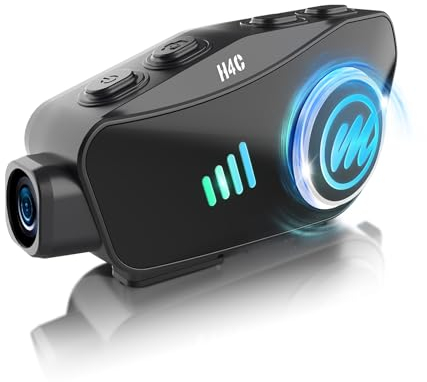 Motorrad Helm Headset mit Kamera, Moman H4C mit 【1080P Kamera】 120° Weitwinkel 360° Aufnahme Motorcycle Helmet Kopfhörer für eine Person mit 32G TF Karte HiFi Stereo AI Voice Assitant IPX6 Wasserdicht