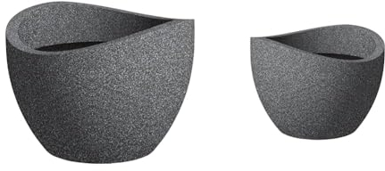Scheurich Wave Globe, Pflanzgefäß aus Kunststoff, Schwarz-Granit & Wave Globe, Pflanzgefäß aus Kunststoff, Schwarz-Granit, 40 cm Durchmesser, 22,2 cm hoch, 19 l Vol.