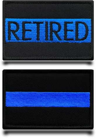 2 Piezas Parche Bandera Policía Línea Azul Delgada Retired,Removible Parche Militar Parche Bordado Táctico Aplicación para Chaleco Arnés Mochilas Exterior Chaqueta Ropa Bolsos