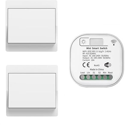 HYHIOTS RF433 Funkschalter Licht Set, Funk Lichtschalter Batterielose APP und Sprachsteuerung, Funk-Sender-Sicherheitsschalter und Empfänger-Controller, Kompatibel mit Alexa Google Home, Smart Life