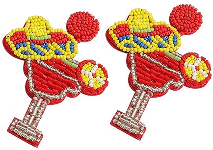 SAFIGLE 4 Pairs Colorful Bead Earrings for An Anniversary Chritmas Women's Ear Jewelry Club Earrings Wine Glasses Colorful Earrings Beaded Earrings for Women Dangle Earrings
