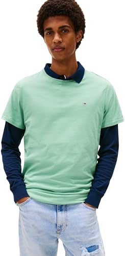 Tommy Jeans Camiseta de Manga Corta Hombre Original Slim Fit, Verde (Cloudy Jade), M