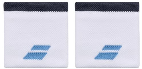 Babolat Unisex-Adult Wristband Frottee mit Logo, Einheitsgröße, Farbe Weiß/Blau, schnelle Schweißaufnahme, Breite 7,5 cm, schwarzes Handgelenkband für Fitness, Tennis, Badminton, Padel