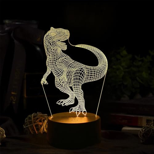 Deluisho Dino Lampe, Dinosaurier Nachtlicht für Kinder, 3D Nachtlicht Dinosaurier Led, Kinder Tier Thema Raumdekoration Licht, 16 Farben Frei Schaltende Warme Umgebungslichter