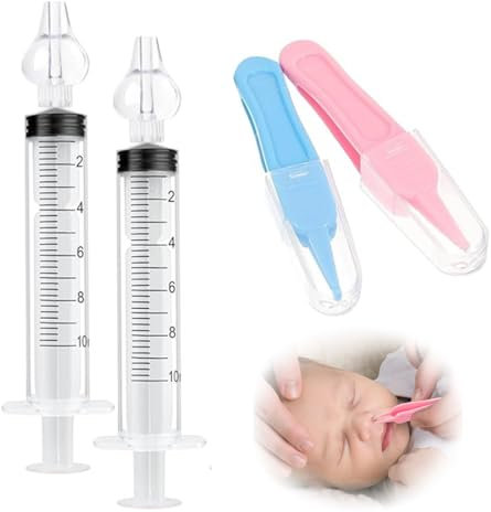 2 Pezzi Irrigatore Nasale + 2 Pezzi Baby Naso Pinzette, 10 ml Aspiratore Nasale, Pinzette per la Cura del Bambini, Sicuro e Delicato Nasale, Riutilizzabile Aspiratore Nasale, Per Neonati y Bambini