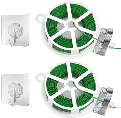 100M Pflanzendraht Bindedraht, Weich Blumendraht, Gartendraht Grün mit 2 Haken, Draht Garten Pflanzdraht mit Cutter, Pflanzen Schnur für Weinreben, Blumen, Klettern, Sträucher