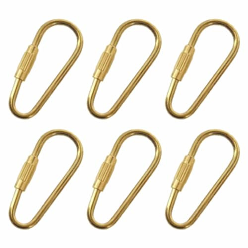 Brass Cable Key Chain Hook with Carabiner Screw Lock & Quick Link, Key Ring for Hiking Camping Accessories DIY Hanging Crafts (Pack of 6)