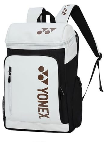 Yonex Badminton-Tennis-Rucksack, hohe Qualität und großes Fassungsvermögen, 3 Schlägeraufbewahrung, wasserdicht, mehrere Fächer, Schuhtasche, Weiß und Schwarz