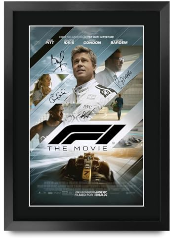 HWC Trading F1 The Movie 2025 Brad Pitt Geschenke Geduckter Poster Signiertes Autogramm Foto für Fans von Film Memorabilien - A3 Gerahmt