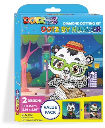 DIAMOND DOTZ DOTZIES 2594524 Original 5D Diamond Painting Set, Dotz by Numbers Pandabären, DIY Diamant-Malerei mit Glitzersteinen, Dotting-nach-Zahlen für Kinder ab 6 Jahren, Beginner