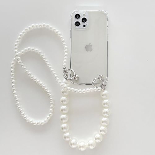 Altartar Handykette für iPhone 14 Pro Hülle mit Band Perlen,Transparent Handyhülle mit Kette Perle Necklace Hülle mit Schnur Weich Silikon Schutzhülle Lanyard Case Stoßfest Cover-Clear