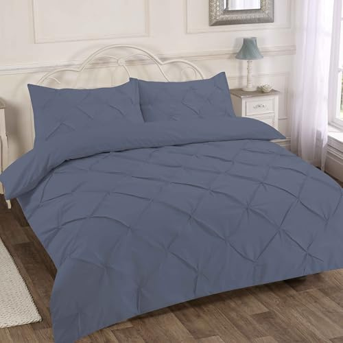 Home Sweet Home UK Pintuck Super King Size Duvet Cover Sets Soft PolyCotton Duvet Cover Sets Super King With Button Closure Non-Iron Easy Care Bedding With Matching Pillowcase
