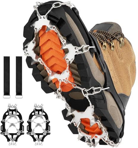 Crampons for Shoes with 28 Stainless Steel Spikes, Anti Slip Crampons for Hiking Boots Women Men, Ice Cleats Traction Snow Grips for Hiking Jogging Fishing Walking Climbing Mountaineering