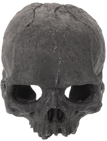 Angoily Totenkopf Aquarium Deko 10cm - Schwarzer Schädel für Fisch & Reptil | Realistischer Kunstharz Schädel als Fischversteck und Terrarien Deko, langlebige Halloween Deko für Aquarien und Bartagamen