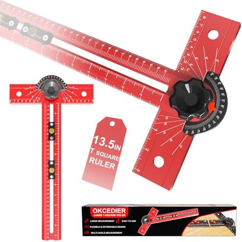 34cm T Lineal Streichmaß für Holzarbeiten Anschlagwinkel 15-165° Heimwerken | Winkelmesser Präzisions-Bohrloch-Positionsfinder, Aluminium Zimmermannswinkel für Tischlerei, Architektur, Trockenbau,Basteln