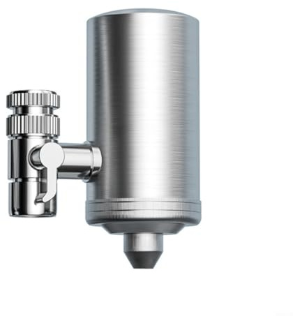 HEIBTENY Leitungswasserreiniger mit mehrschichtigen Filtrationen, Edelstahl Kalkentfernung und Sichtfenster für sauberes Trinkwasser, kompatibel mit Wasserhahn, Silber