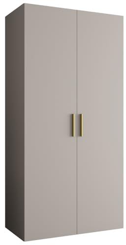 MEBLE KRYSPOL - Kleiderschrank - Garderobenschrank - 100 cm x 202 x 52 cm - Schrank mit Kleiderstange, 2 Türen - für Schlafzimmer, Flur - BARI, Kaschmir, Griff Gold